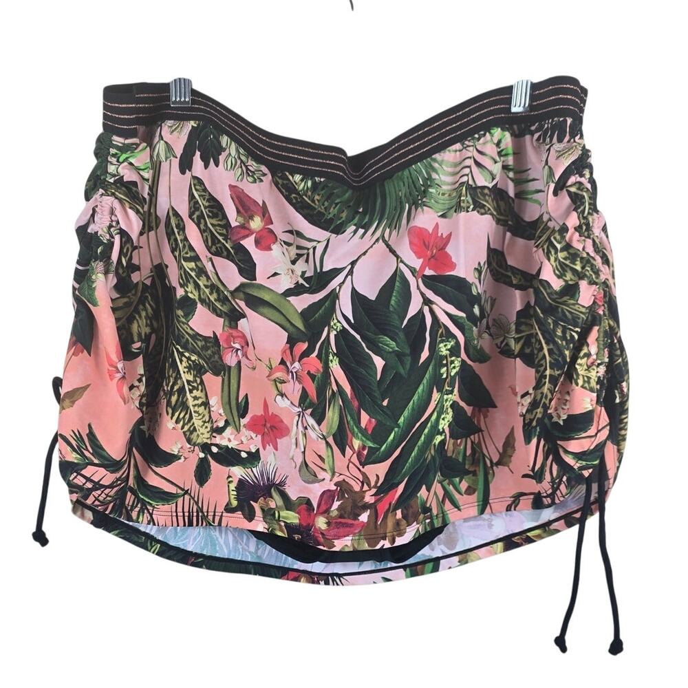 Cacique Swim Black Pink Floral Hawiaan Summer Swim Skort 24 NWT